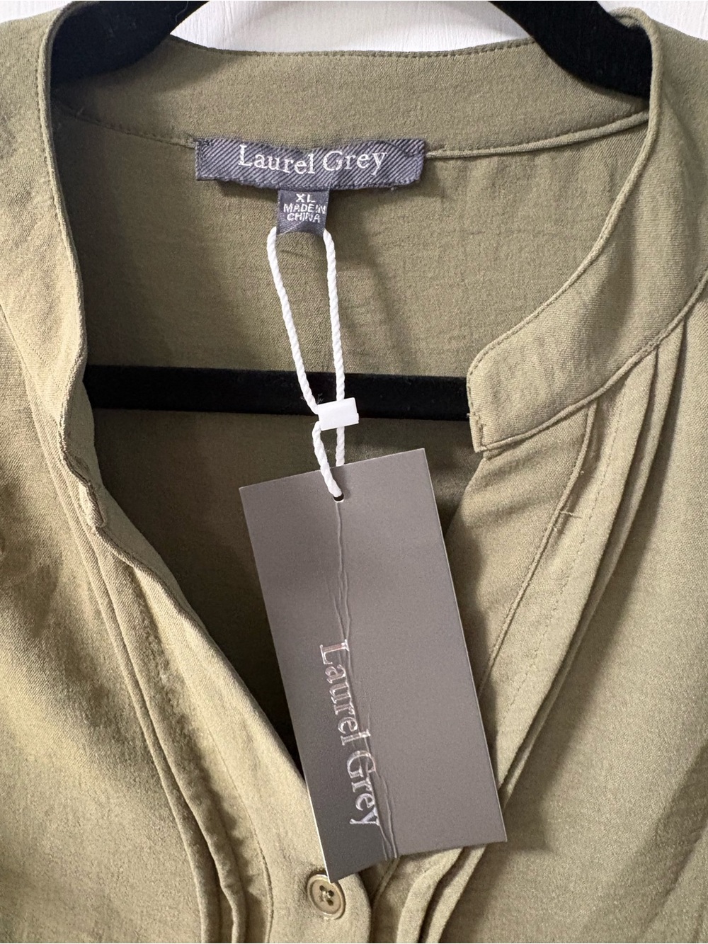 Olive Ruffle Sleeve Button-Front Blouse - Picture 2 of 7